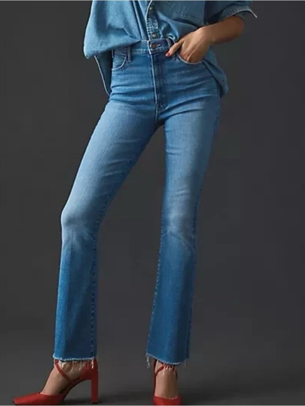MOTHER The Hustler High Rise Ankle Fray Layover Jeans Size 24
